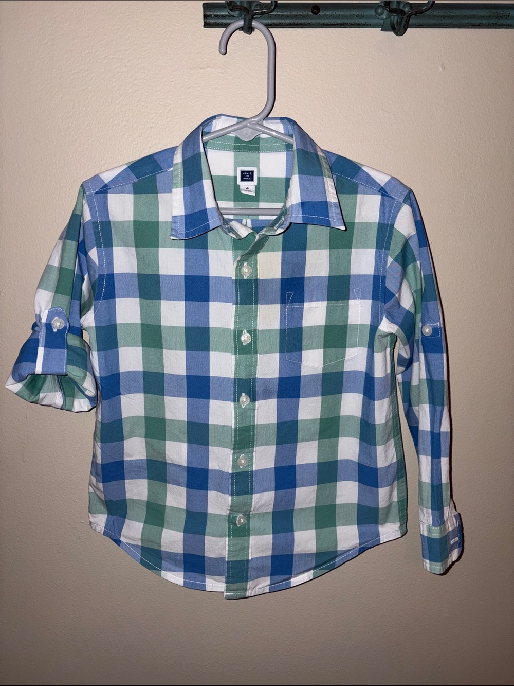 Janie and Jack Blue & Green Plaid Button-Down Shirt
